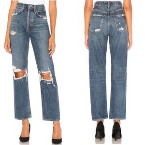 Agolde Pinch Waist High Rise 90s Loose Fit Psyche distressed straight jeans 25